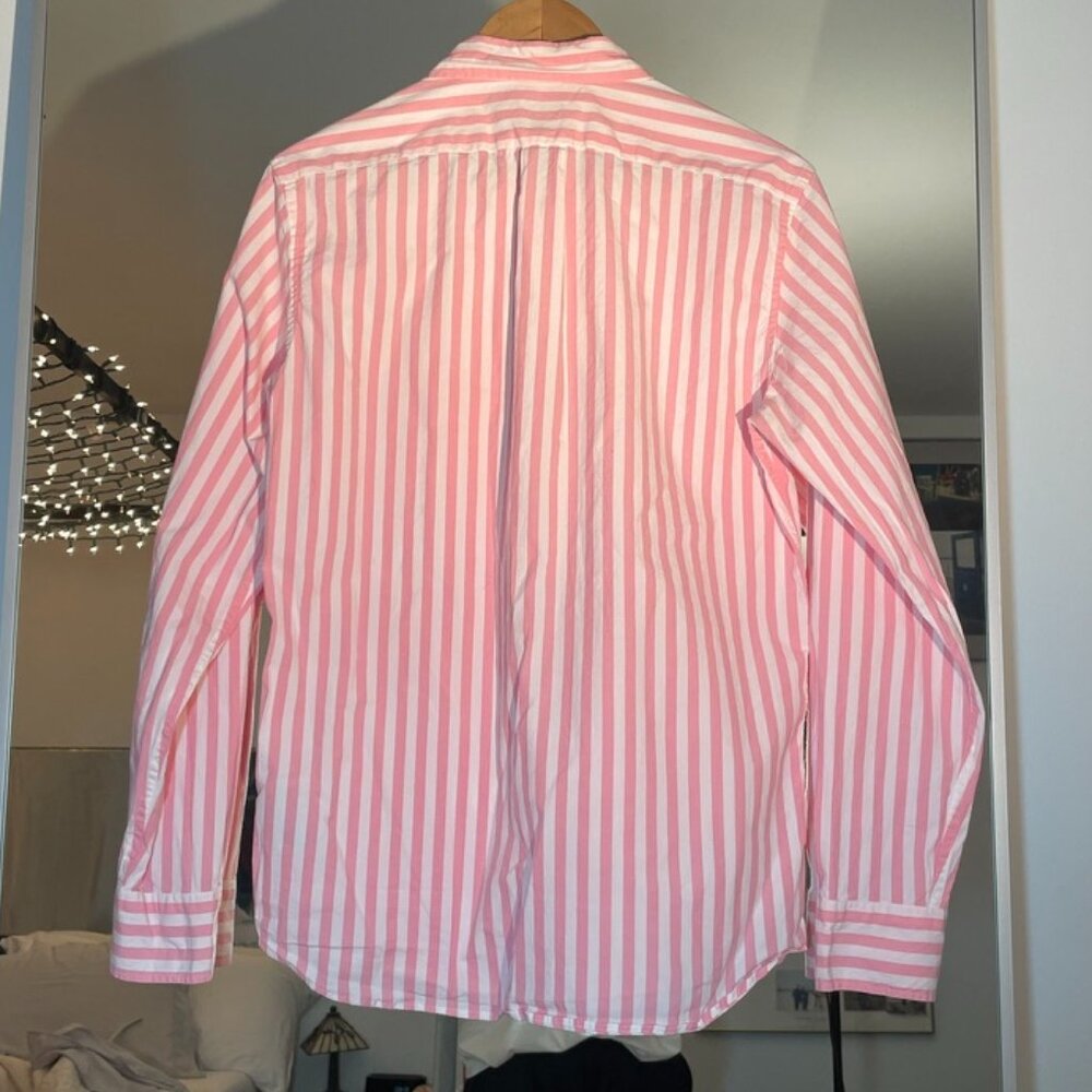 J.Crew Men’s Classic Fit Secret Wash Button Up Shirt Pink Stripe Slim M Stretch - Picture 3 of 9